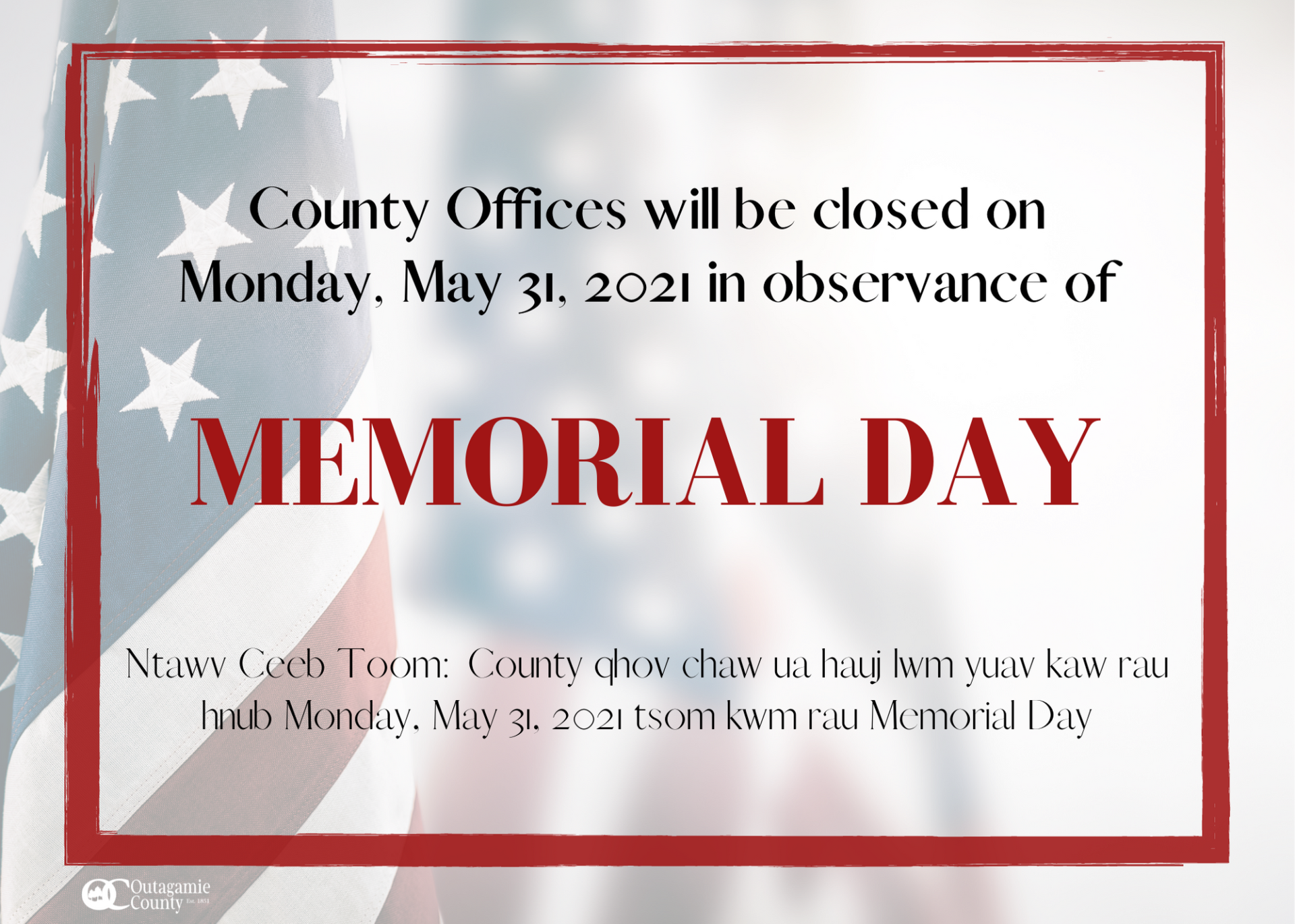 Social Media Memorial Day Closure